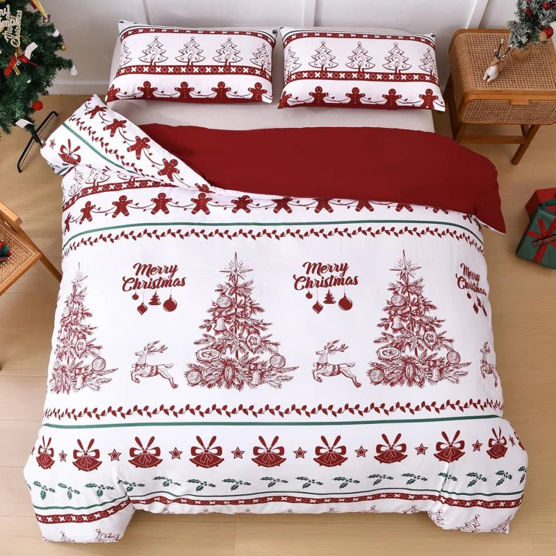 Christmas Tree & Deer Bedding Set – 3-Piece Ultra-Fine Microfiber Duvet Cover with 2 Pillowcases