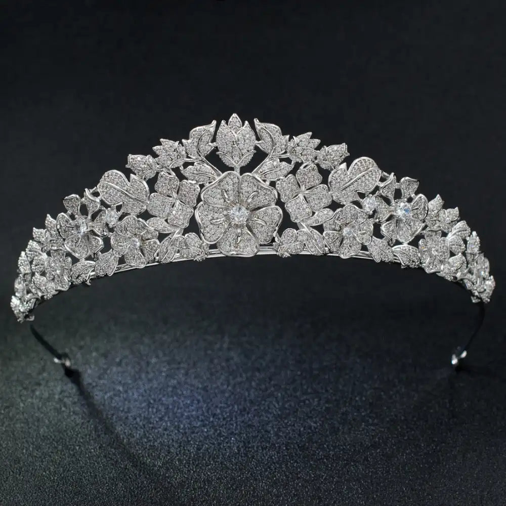 Popular Cubic Zirconia Flower Bud Wedding Tiara for Girls  Sparkling CZ Bridal Headpiece for Parties & Special Occasions