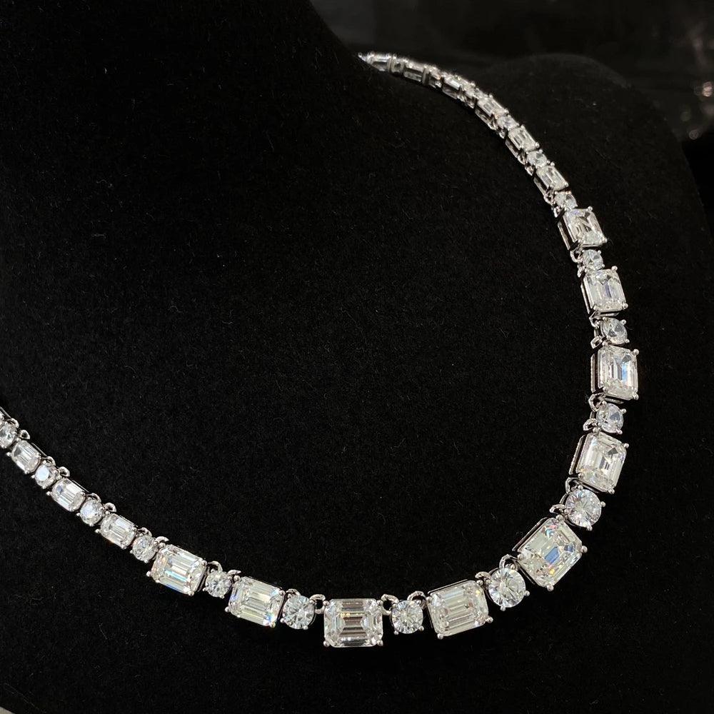 Luxury 925 Sterling Silver Necklace - Emerald Round Cut Lab Sapphire for Women, Anniversary Jewelry Gift