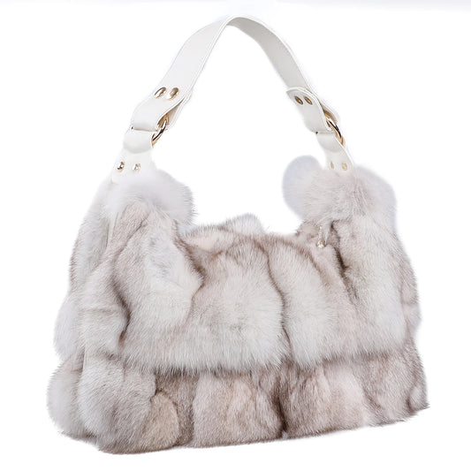 Women's Winter Genuine Fox Fur Shoulder Bag Handbag PU Leather Top Handle Bags Ladies Zipper Soft Stylish Fashion… - HER SHOP