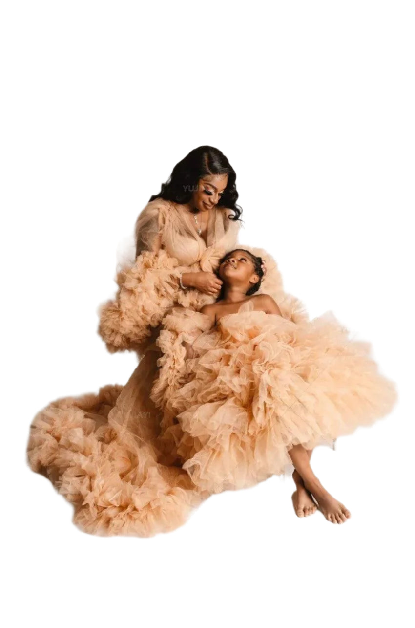 Mummy and Daughter Fluffy Tulle Gown for Photoshoot