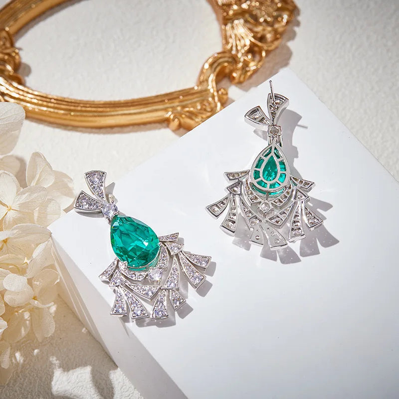 Luxury Green Zircon Necklace & Drop Earrings Set AAA Designer Jewelry for Women | Wedding & Evening Dress Accessories