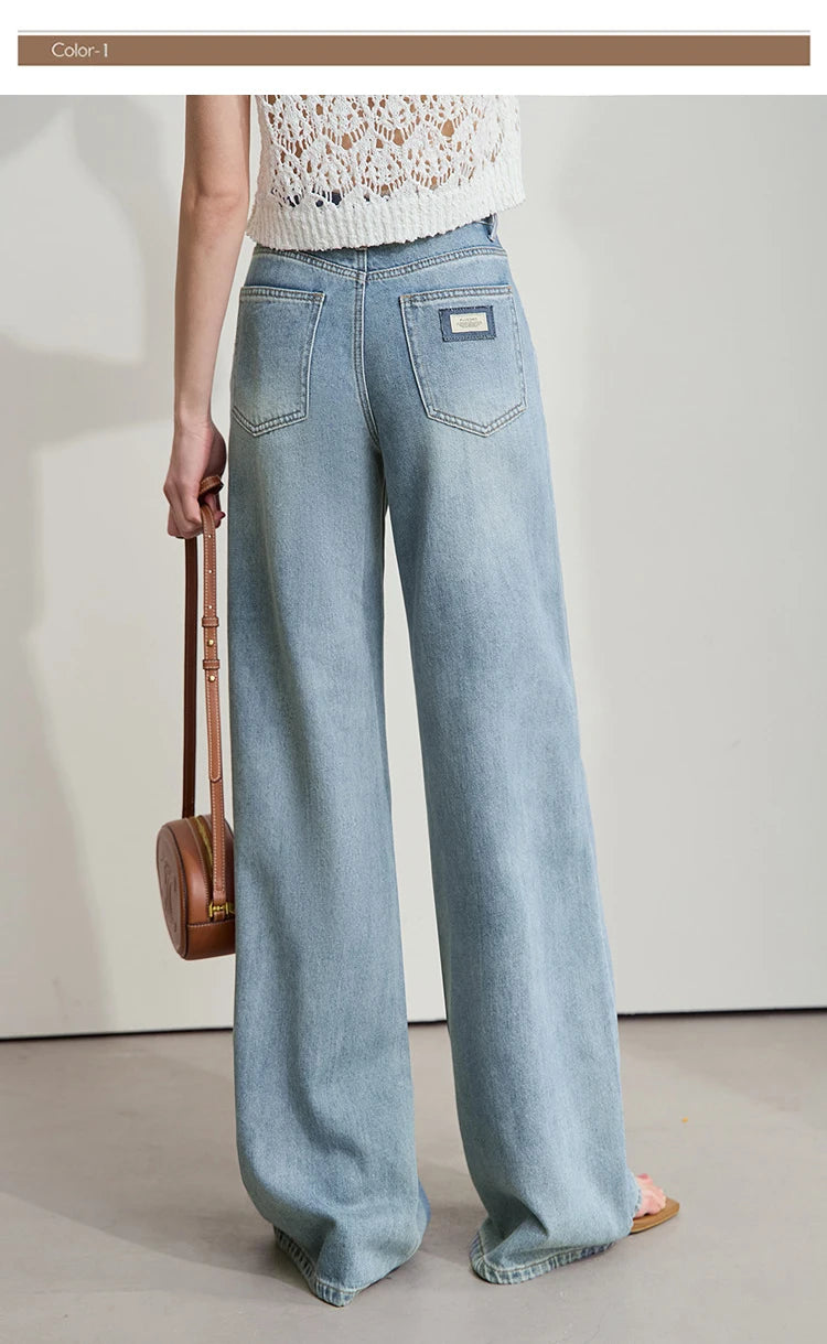 Minimalist Wide-Leg Blue Jeans – Low Waist Loose Fit Women’s Denim Pants