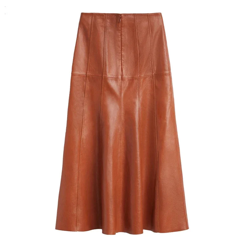 Leather Long 80cm Skirt Women New Fashion Attractive Seam Design Pleated Maxi Skirt Ladies Faldas Largas Streetwear Customizable