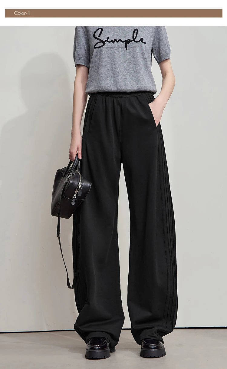 Minimalist Cotton Knit Wide Leg Pants – Loose Casual Trousers for Women