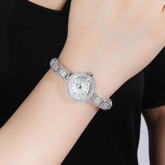 Women's 19cm Crystal Watch | AAA Cubic Zirconia Bracelet Watch | Japan Quartz Movement | Waterproof | Elegant Wedding & Party Jewelry - HER SHOP