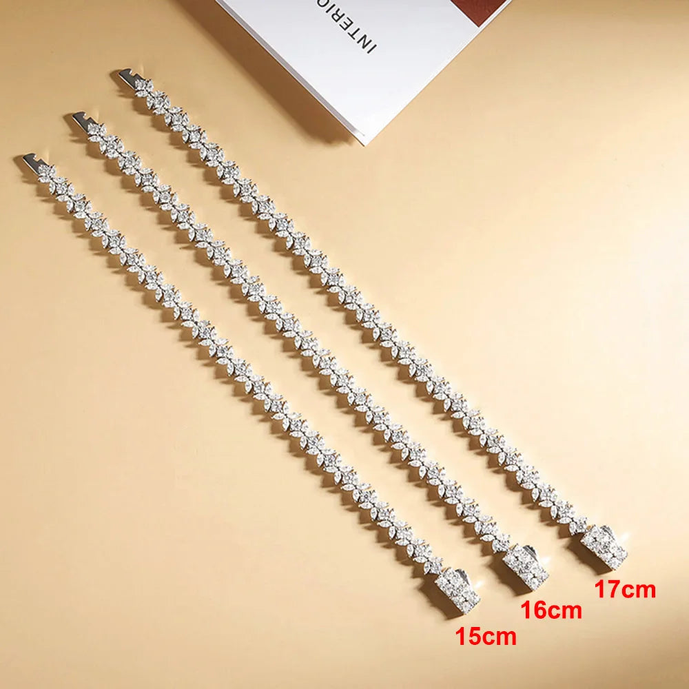 Four Petal Flower Marquise Round Cut Moissanite Diamond Tennis Bracelet for Women 925 Sterling Silver Wedding Fine Jewelry GRA