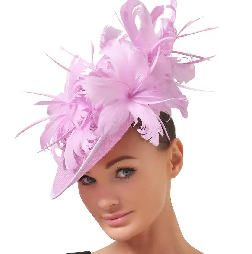 Elegant Floral Feather Fascinator Hat  -  Women's Derby & Wedding Formal Headpiece with Headband