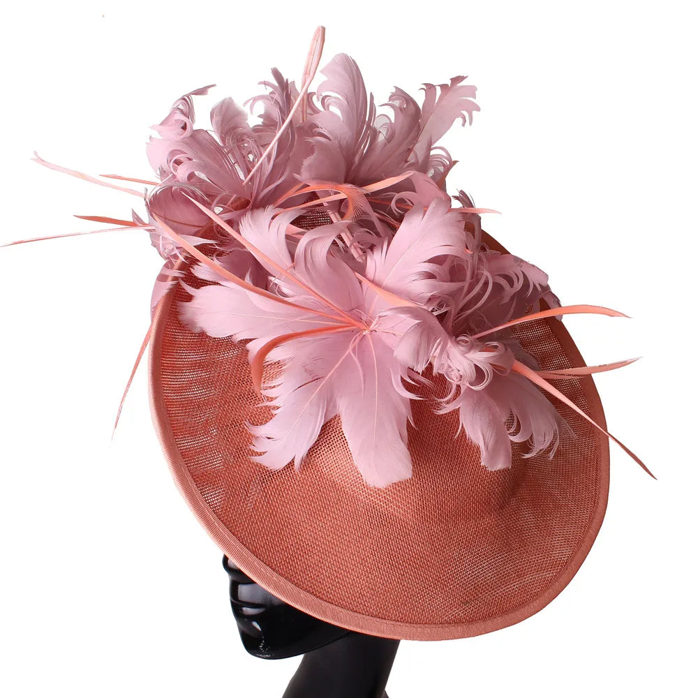 Elegant Floral Feather Fascinator Hat  -  Women's Derby & Wedding Formal Headpiece with Headband