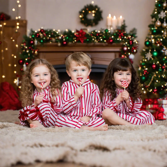 Kids Christmas Pajama & Outfit Sets for Girls and Boys – Red Stripe Holiday Sleepwear (1–14T) - HER SHOP