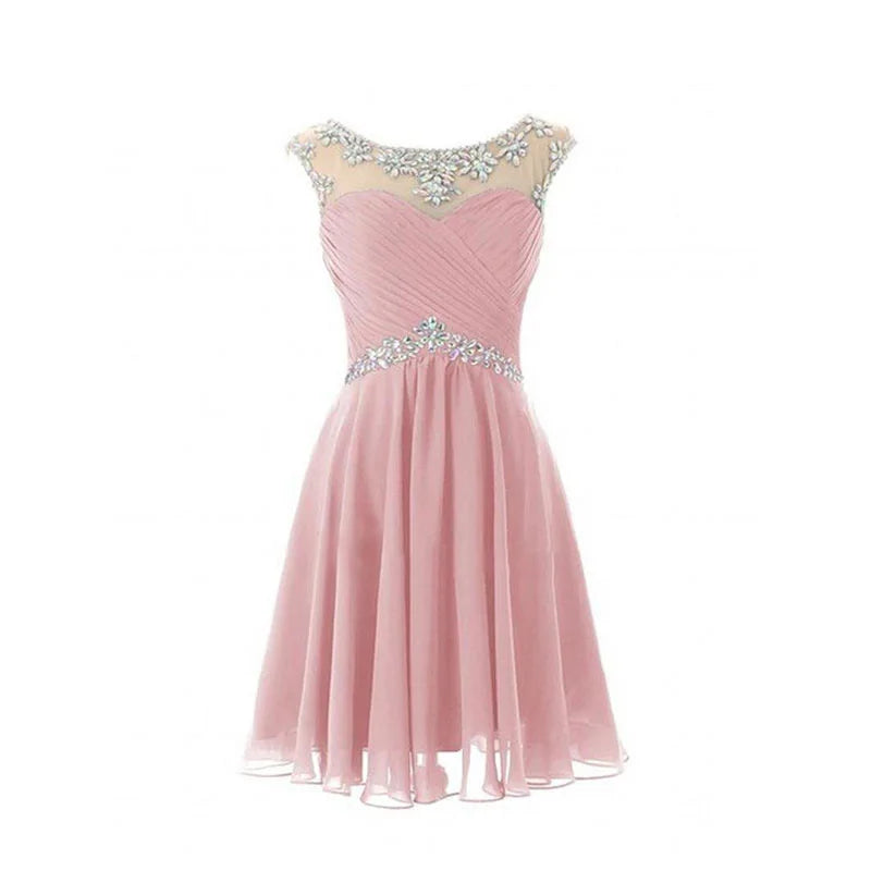 Yellow Chiffon Beaded Crystal Cocktail / Homecoming Dresses