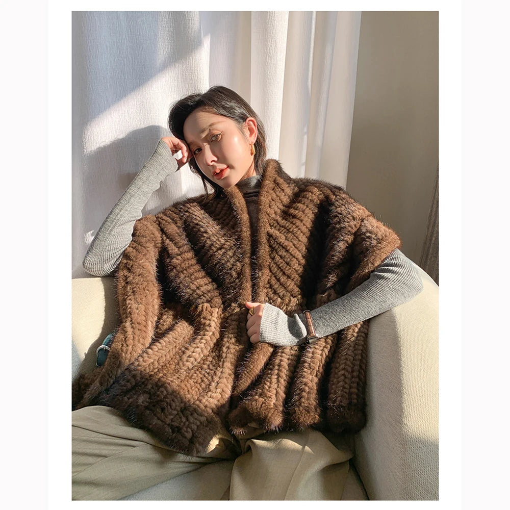 Luxury Real Mink Fur Shawl – 100% Natural Mink Fur Scarf & Poncho for Women