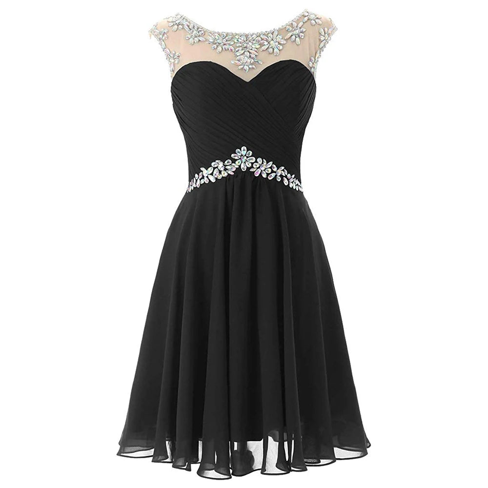 Yellow Chiffon Beaded Crystal Cocktail / Homecoming Dresses