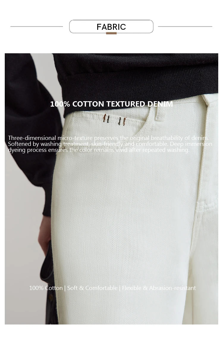 Minimalist Pure Cotton Denim Pants – Retro Casual Office Jeans for Women