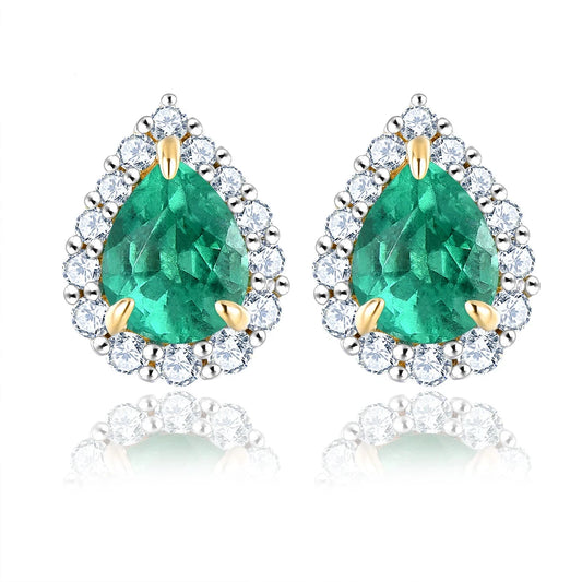 Lohaspie Customized Emerald and Diamond Stud Earrings - Genuine 14K Yellow Gold, 0.66 Carat Gemstone Jewelry - HER SHOP