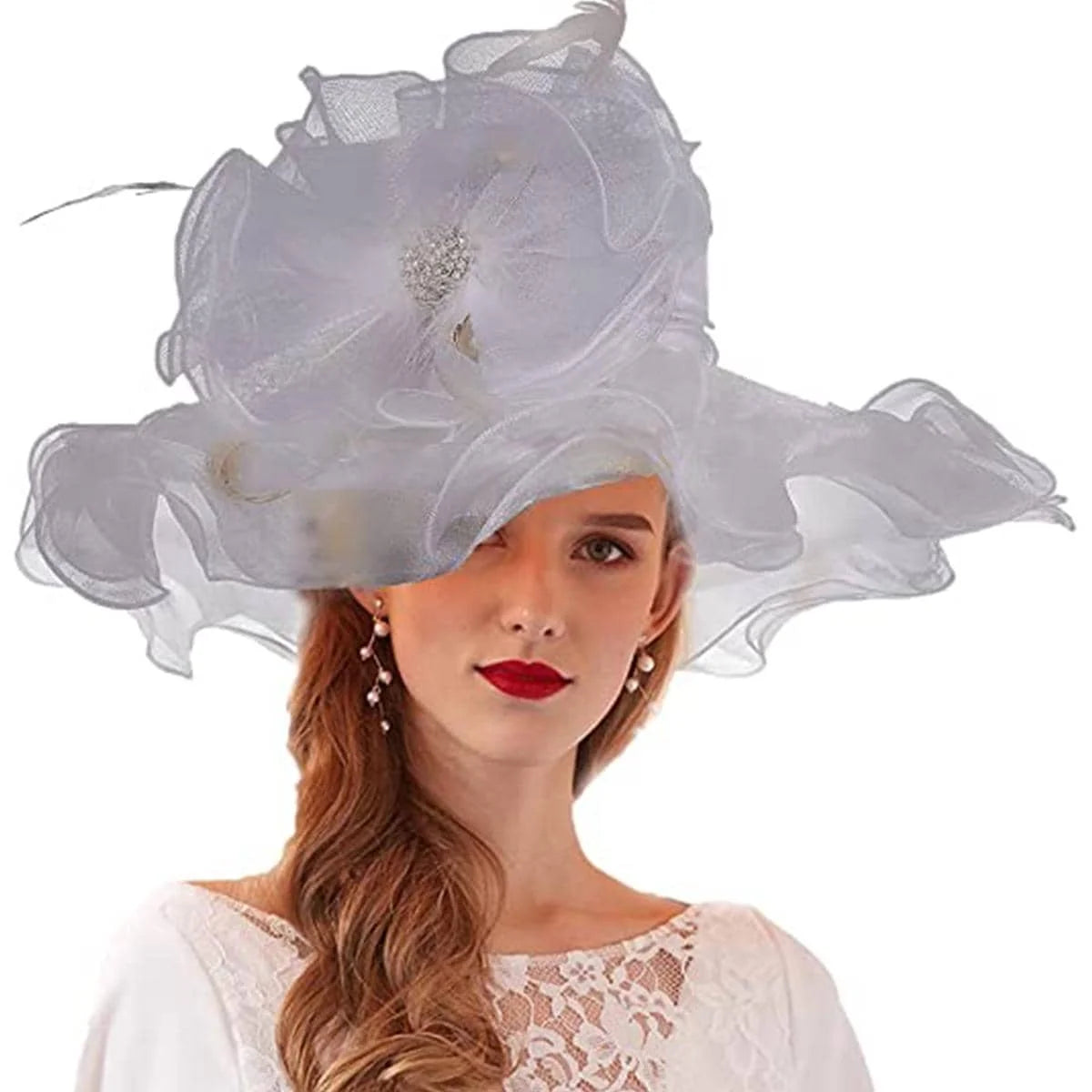 Organza Kentucky Derby Fascinators Hat For Women Ladies Wide Brim Flowers Elegant Wedding Bride Church Party Fedoras Sun Hats