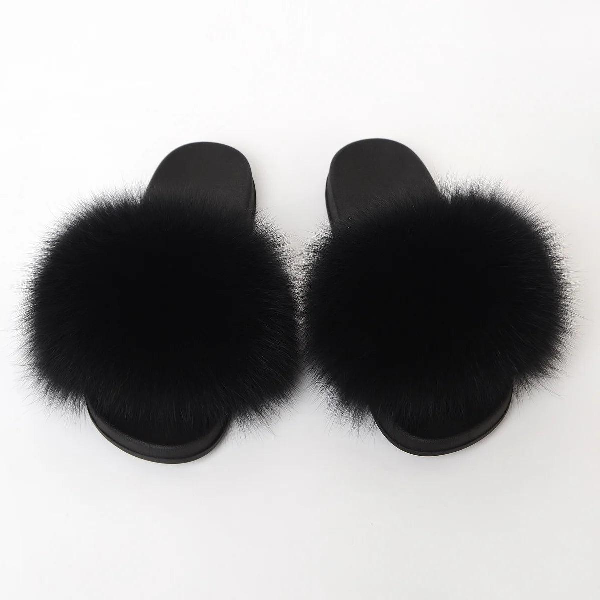 Luxurious Real Fur Slippers – Fluffy House Shoes & Summer Fur Slides for Women, Stylish Flat Furry Sandals Media 1 of 14