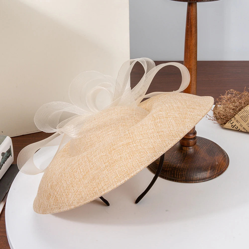 Retro Bridal Wide Brim Fascinator Hat for Women – Wedding, Cocktail, Tea Party, Church & Derby Hat with Gauze Bowknot