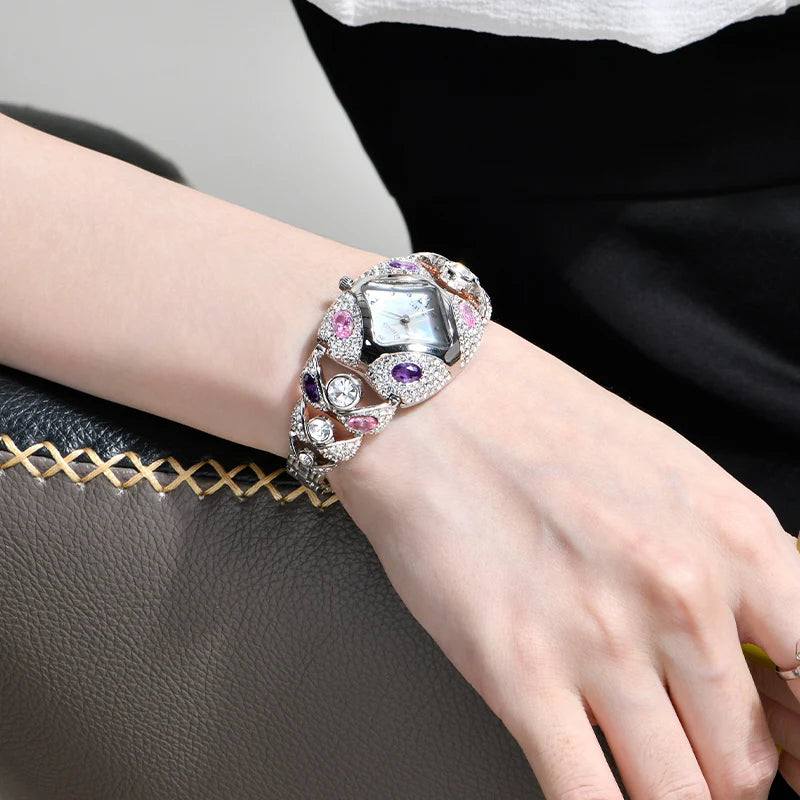Women's Luxury Crystal Bracelet Watch | Japan Quartz Movement | Rhinestone Shell Dial | Fashion Party Dress Watch with Gift Box - HER SHOP