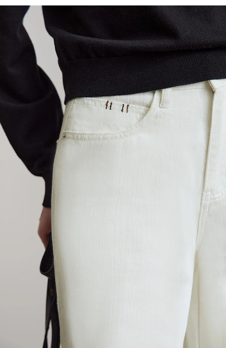 Minimalist Pure Cotton Denim Pants – Retro Casual Office Jeans for Women