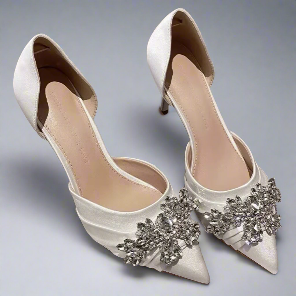 Shallow Pointed Toe Rhinestone Slip-On Stiletto Wedding Shoes