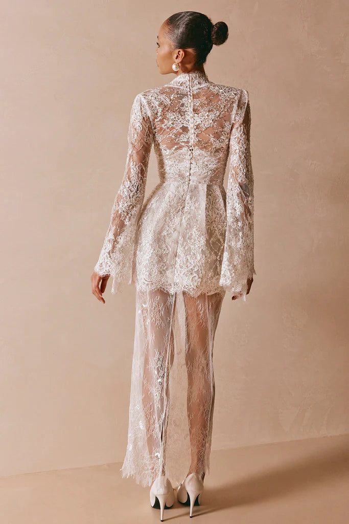 Elegant V-Neck Full Sleeve Lace Beading Mini A-Line Bride Wedding Dresses Bridal Gowns Customized