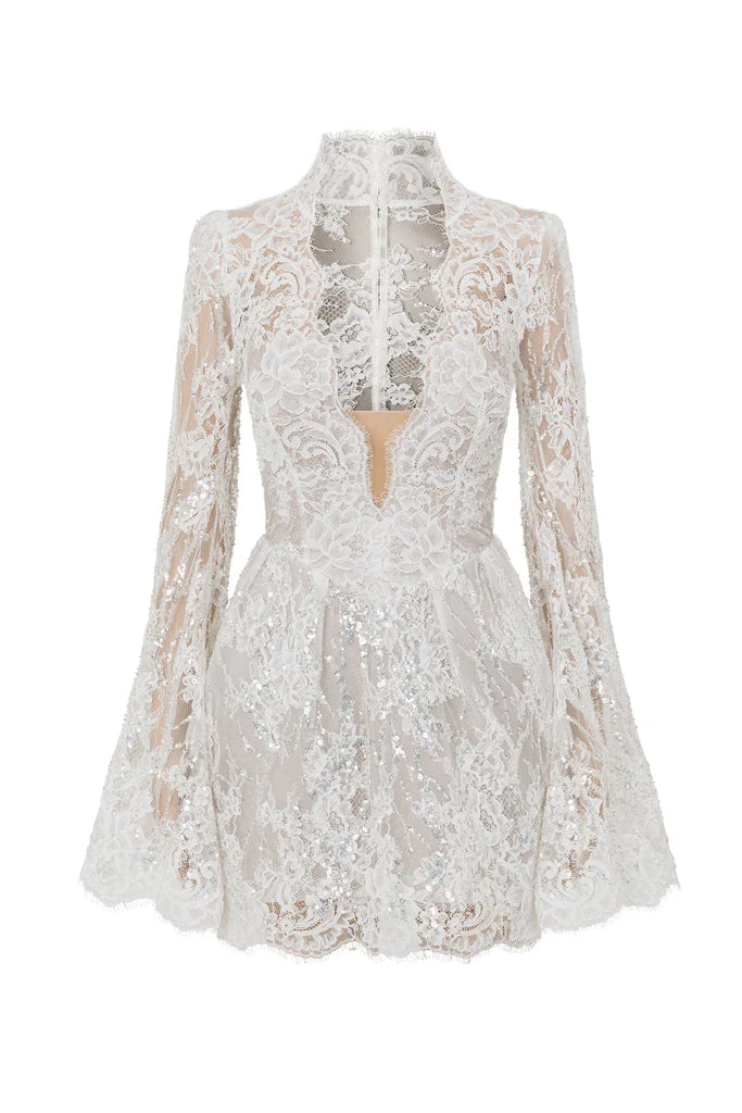 Elegant V-Neck Full Sleeve Lace Beading Mini A-Line Bride Wedding Dresses Bridal Gowns Customized