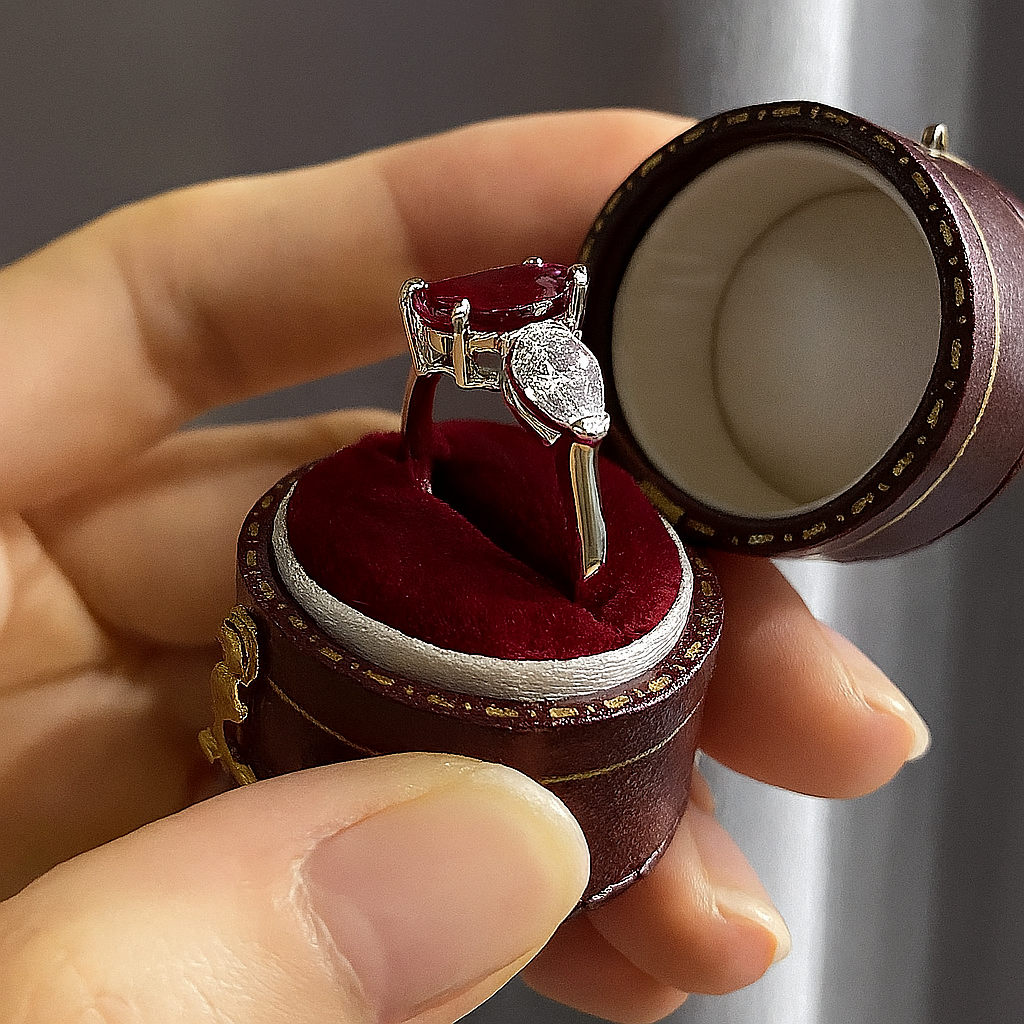 Solid 14K White Gold & Platinum Lab-Grown Ruby and Lab-Grown Diamond Jewelry Set