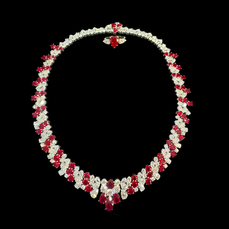 Solid 14K White Gold & Platinum Lab-Grown Ruby and Lab-Grown Diamond Jewelry Set