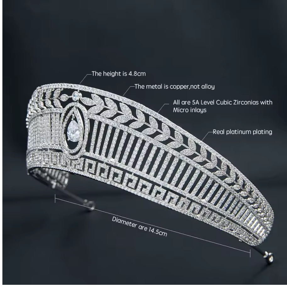 Spanish Royal Queen Princess Cubic Tiaras Wedding Crown