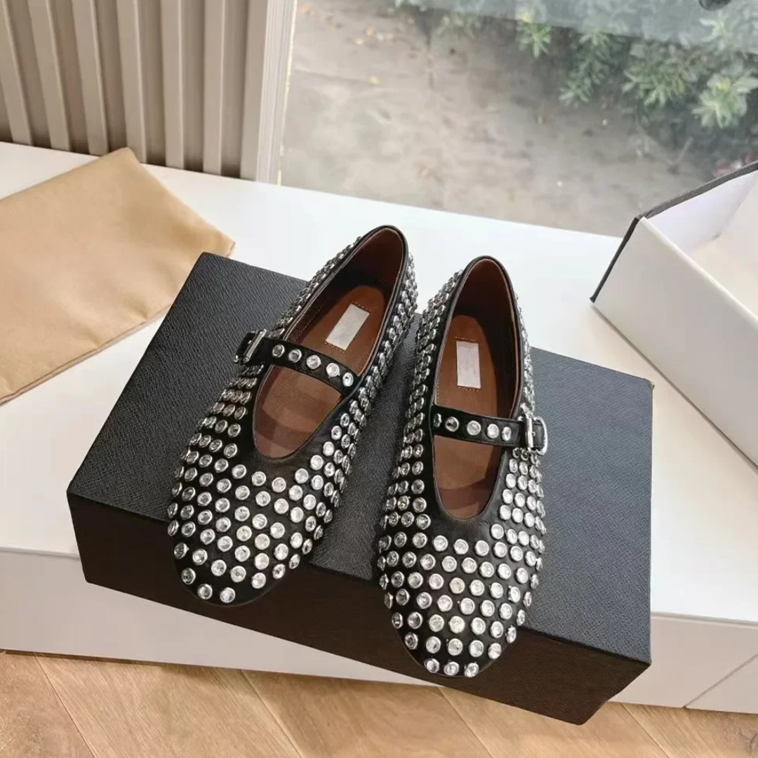 Square Crystal Buckle Ballet Flats for Women - Wedding Shoes