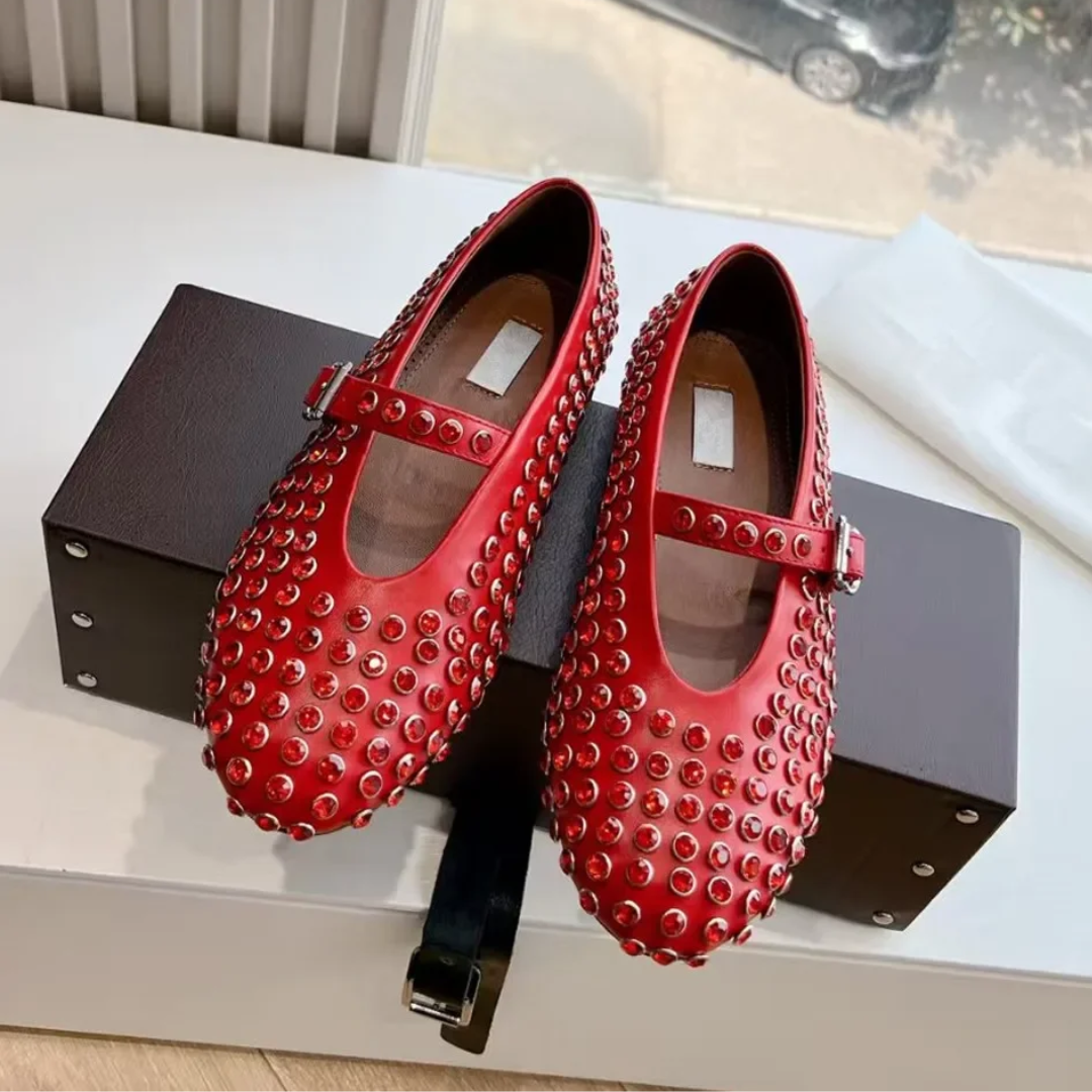Square Crystal Buckle Ballet Flats for Women - Wedding Shoes