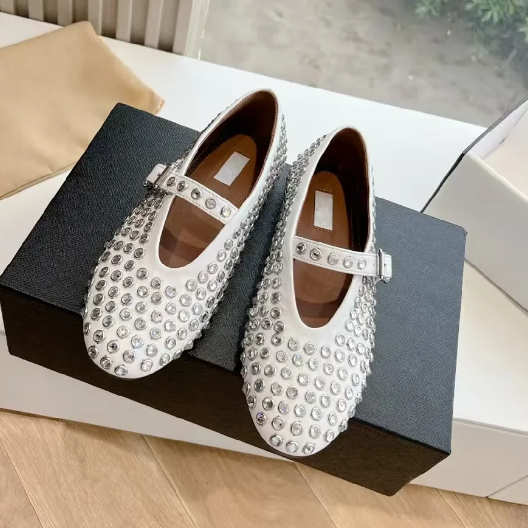 Square Crystal Buckle Ballet Flats for Women - Wedding Shoes