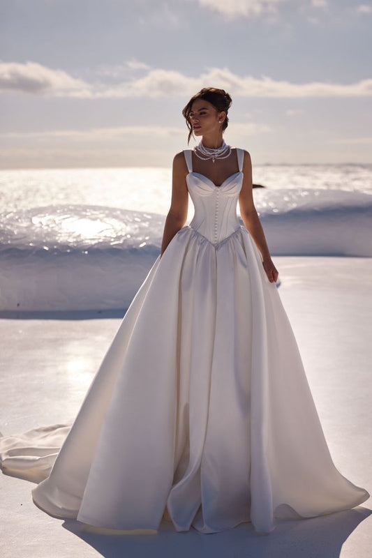 Sweetheart A-Line Ivory Satin Wedding Dress – Elegant Backless Bridal Gown, Custom Made - HER SHOP