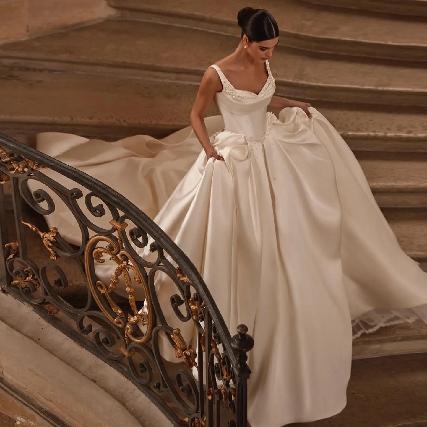Sweetheart Off-Shoulder Ball Gown Wedding Dress Pearl Detail, Court Train, Princess Silhouette
