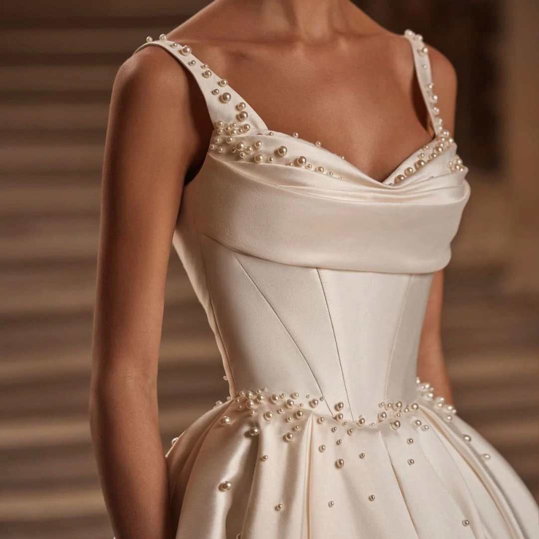 Sweetheart Off-Shoulder Ball Gown Wedding Dress Pearl Detail, Court Train, Princess Silhouette