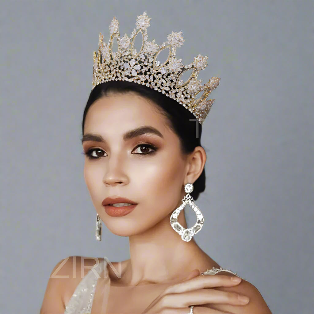 Tall Tiaras Cubic Zirconia Wedding Crowns Bridal Headwear Princess Corona Luxury Pageant Hair Jewelry Women Headpieces Best Gift