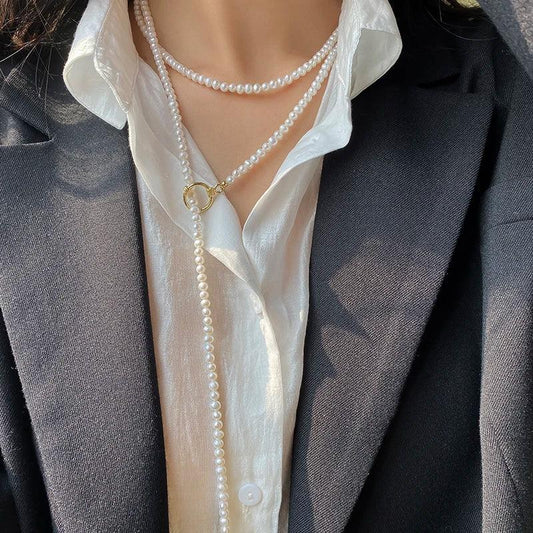 White Freshwater Pearl Necklace - Wedding, Bridal, or Gift (Sweater Chain Style) - HER SHOP