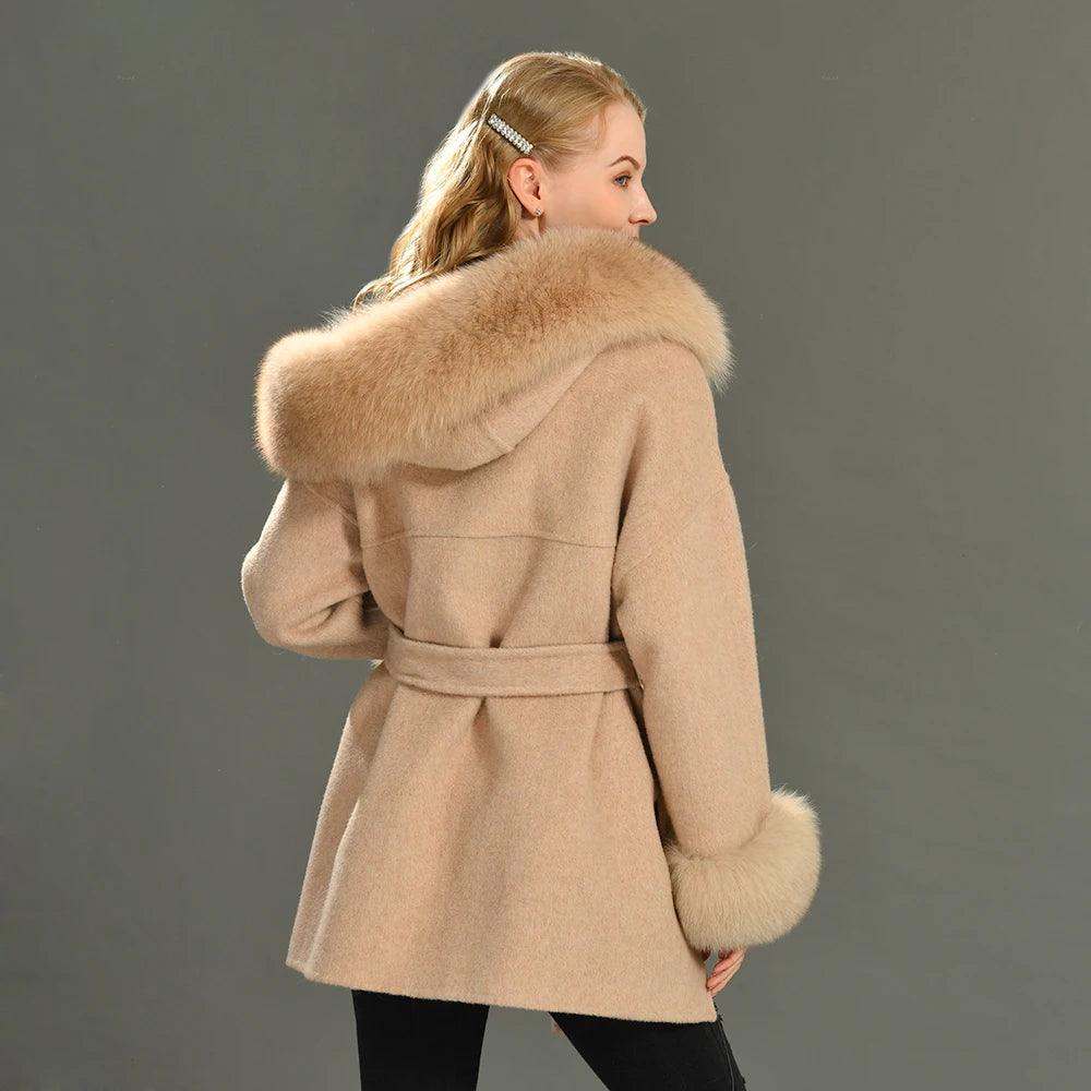 Women s Winter Coat Real Fur Hood Black with Fur Cuffs S