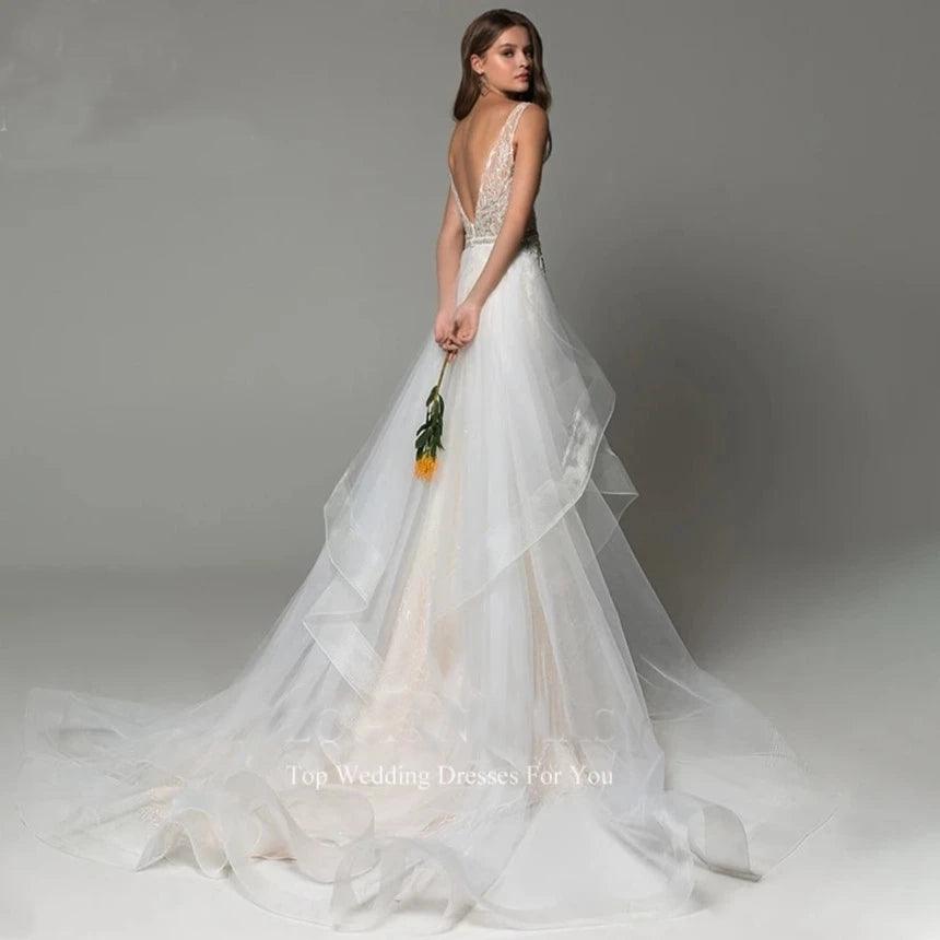 Sexy Mermaid Wedding Dress 2025- Detachable Train, Shimmering Beaded V-Neck, Backless Sleeveless Wedding Gown (Vestido De Novia)