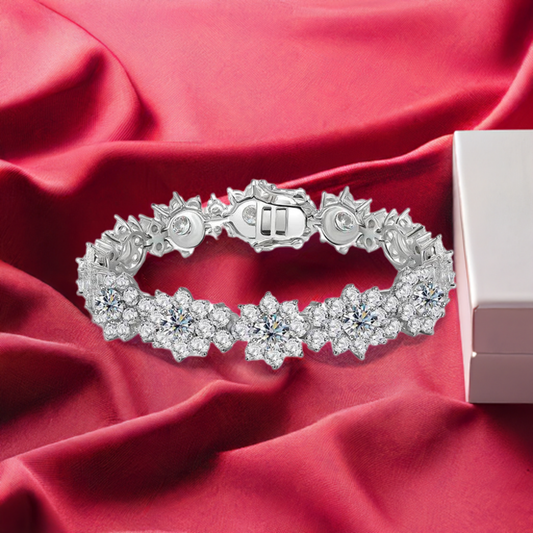 100% 925 Sterling Silver Sunflower Moissanite Bracelet, 18.7-20.4cttw - Women's Diamond Hand Chain, Fine Jewelry Gift - HER SHOP