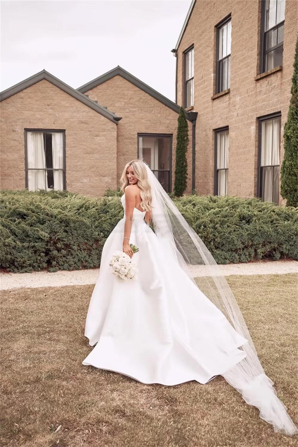 Strapless Satin A-Line Wedding Dress Custom Princess Bridal Gown with High Split, Vestido de Noiva 2026