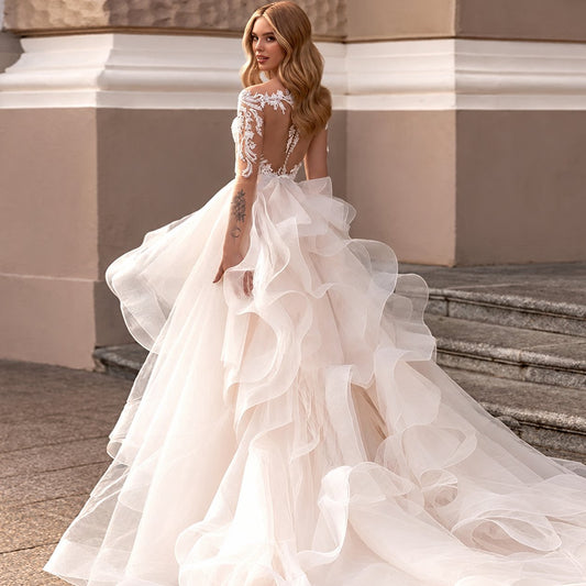 Lace Mermaid Wedding Dress – Detachable Ruffle Skirt, Beaded Detail & Button Back - HER SHOP®