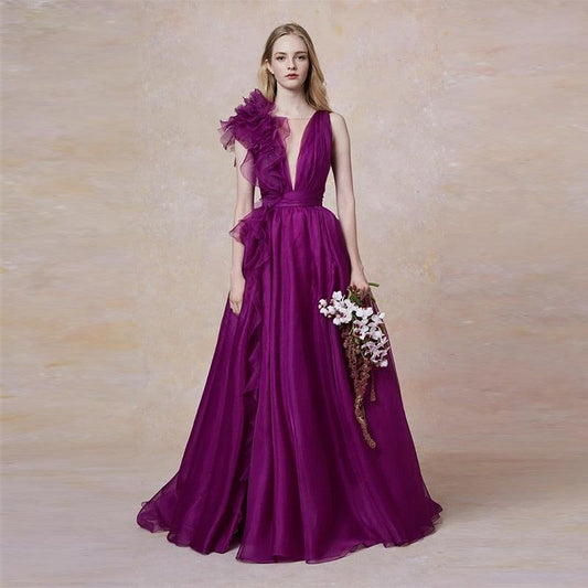 Custom Made Dress Purple Evening Dress In Organza Fashion Evening Gown - HER SHOP