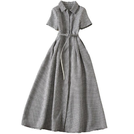 High-Quality Designer Spring/Summer Women's Short Sleeve Shirt Dress – Fashionable, Elegant Bird Lattice Design for Parties, Vacations, and Casual Wear - HER SHOP