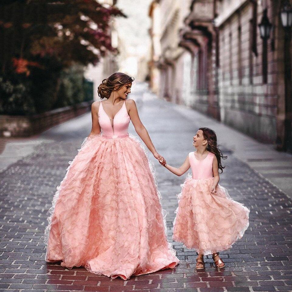 Mommy Daughter Dresses Coral Pink Mother-Daughter Gowns