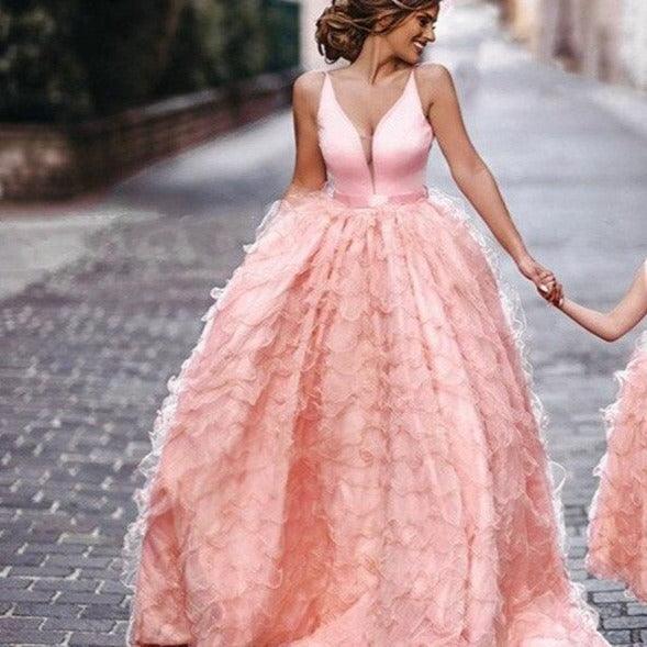 Her Shop Dress Coral Pink Tiered Ruffles Ball Mother Daughter Gown