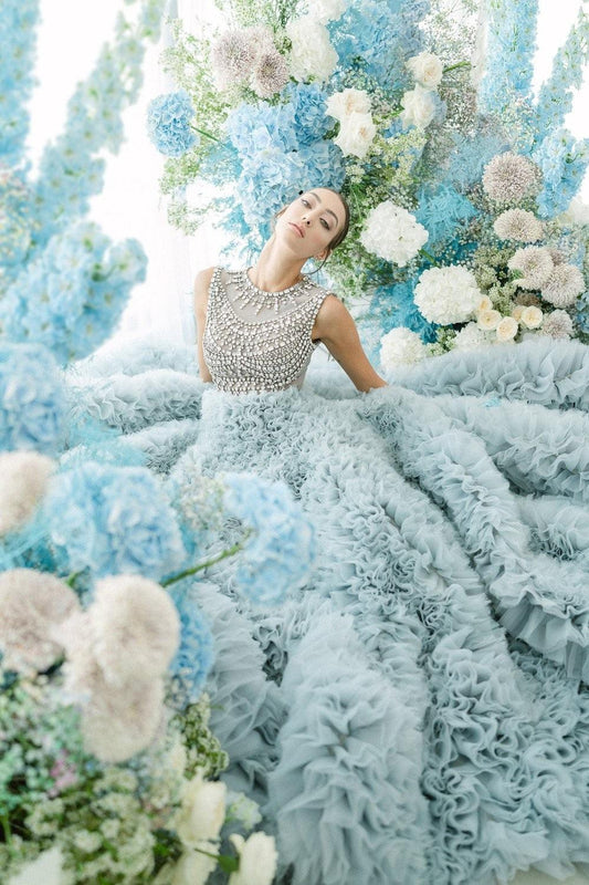 Charming Crystal Colored Very Puffy Tiered Tulle Bridal Dresses - HER SHOP