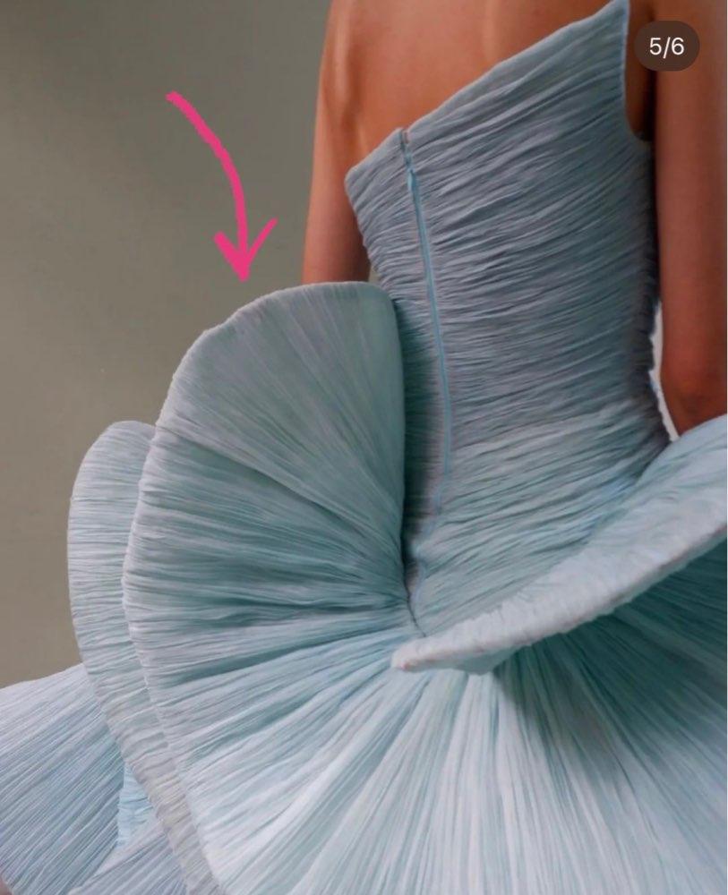 Haute couture Pale Blue Ruffles Tulle Mid Calf Length Long Prom Dress