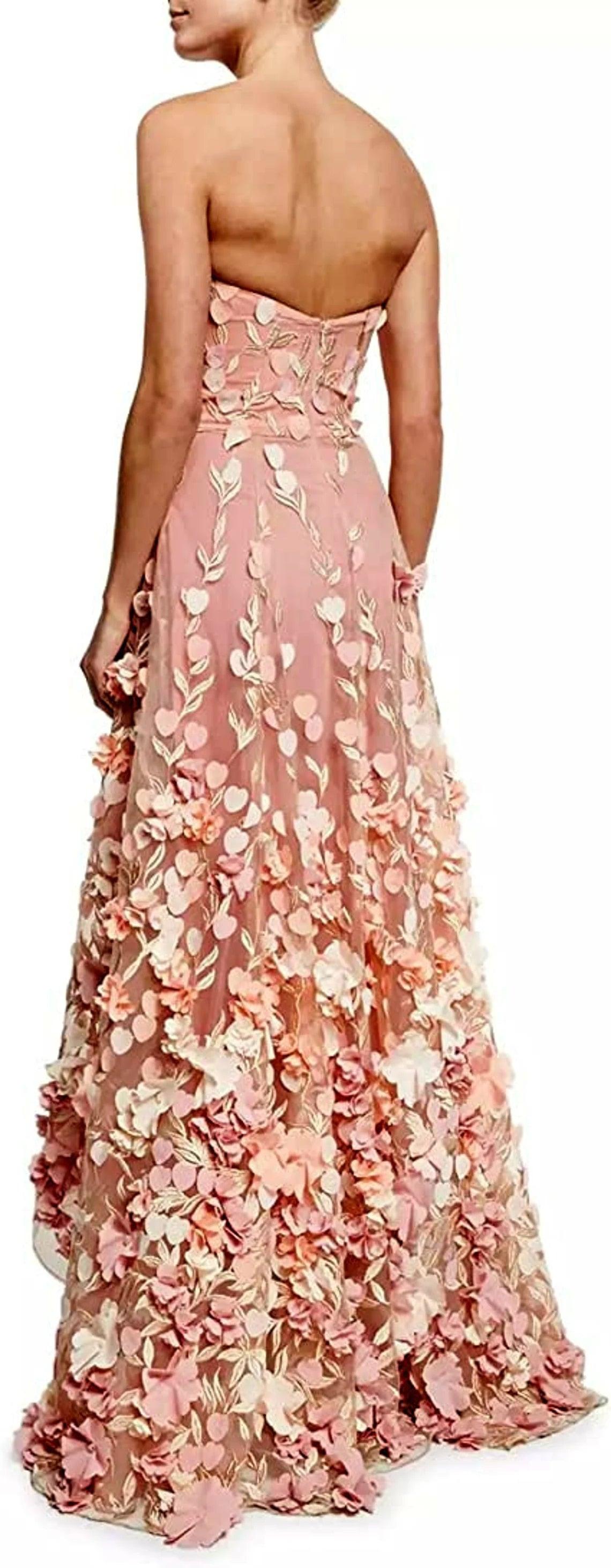 Strapless A-line Asymmetry Layered Floral Prom Dresses